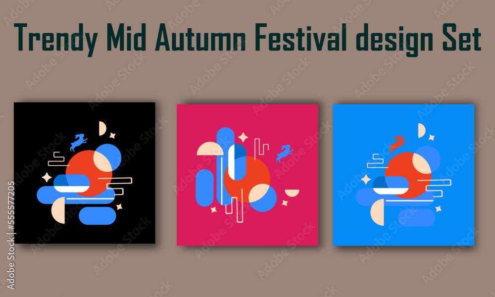 Trendy Mid Autumn Festival design Set of backgrounds, greeting cards, posters Trendy Mid Autumn Festival design Set of backgrounds, greeting cards, posters