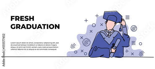 Student graduate vector illustration. School graduation celebration. Modern flat in continuous line style.
