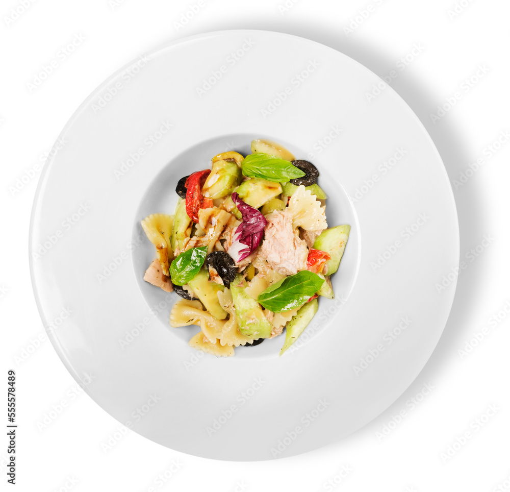 Tasty salad in plate isolated on white background