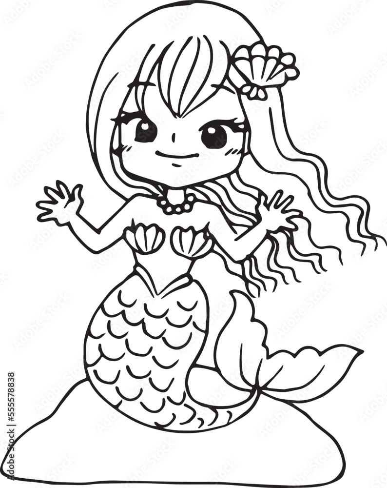 mermaid girl drawing cartoons doodle kawaii anime coloring page cute ...