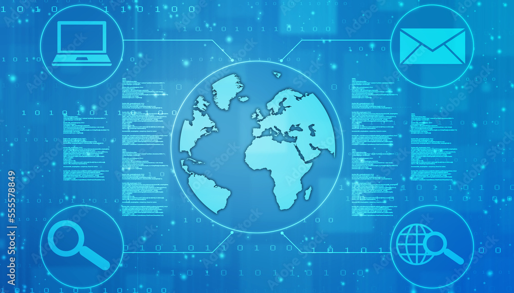 Obraz premium Internet binary data code computing or transmission process,Internet data transmission, Binary Code Background, Digital Abstract technology background