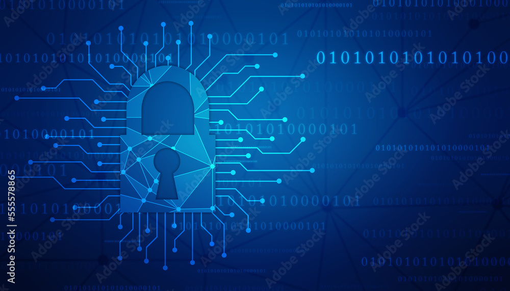 Fototapeta premium Digital Padlock on abstract technology background, Technology security concept. Modern safety digital background. Protection system, Cyber Security and safety information, personal data concept