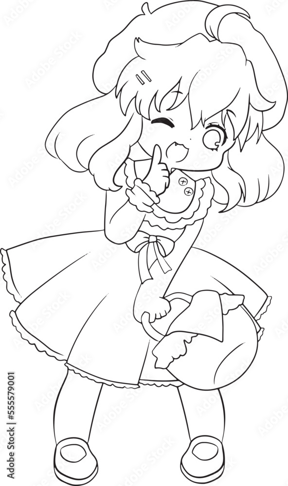 Girl cartoon doodle kawaii anime coloring page cute illustration drawing clip art character chibi manga comic