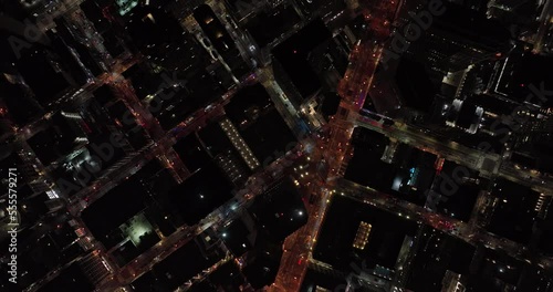 San Francisco California Aerial v135 vertical top down view drone flyover financial district capturing downtown night cityscape from mission street to embarcadero - Shot with Mavic 3 Cine - May 2022