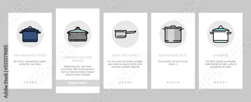 pot kitchen food pan cooking onboarding mobile vector. cook soup, saucepan lid, steel chef, kitchenware metal, stove utensil, stainless pot kitchen food pan cooking Illustration