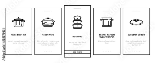 pot kitchen food pan cooking onboarding mobile vector. cook soup, saucepan lid, steel chef, kitchenware metal, stove utensil, stainless pot kitchen food pan cooking Illustration