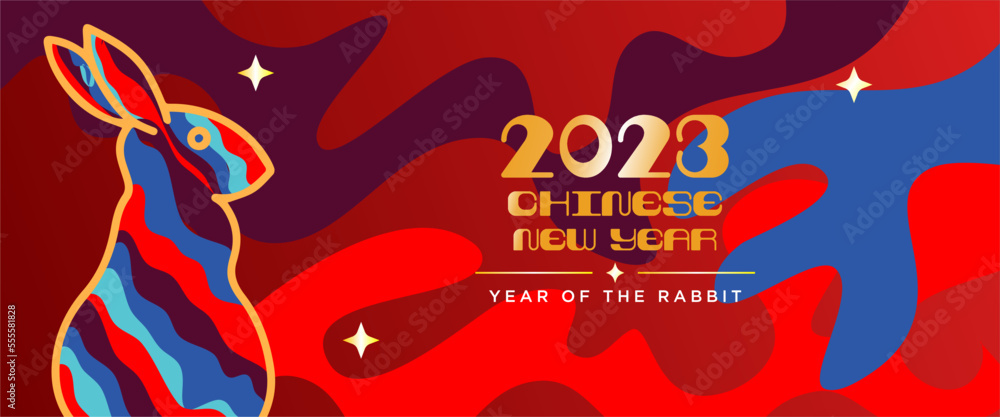 Chinese new year 2023 year of the rabbit - Chinese zodiac symbol, Chinese new year concept, colorful modern background design