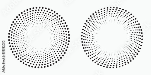 Halftone circular frame logo set. Circle dots isolated on the white background. Fabric design element. Halftone circle dots texture. Vector design element for various purposes.