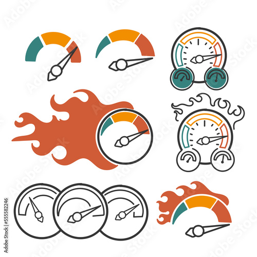 hand drawn doodle Set of Speedometer Related illustration vector