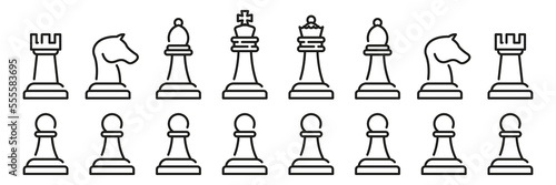Chess pieces collection outline icons