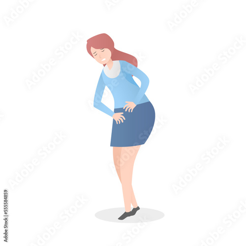 Young women with bladder disease. Cystitis, urethritis, incontinence or other problems of the urethra. female health, genital infection, hygiene,Vector illustration.