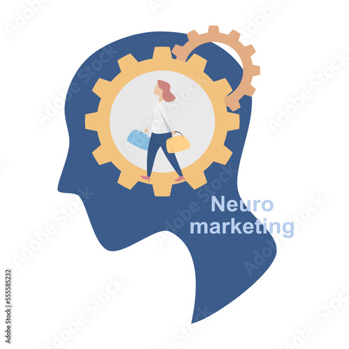 Neuromarketing communication psychology market research with people brain strategy and analyzing customer insight behavior and Emotional response to selling products ,Vector illustration.