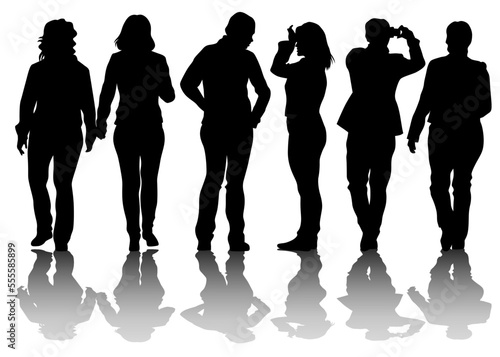 Big crowds people walking on white background