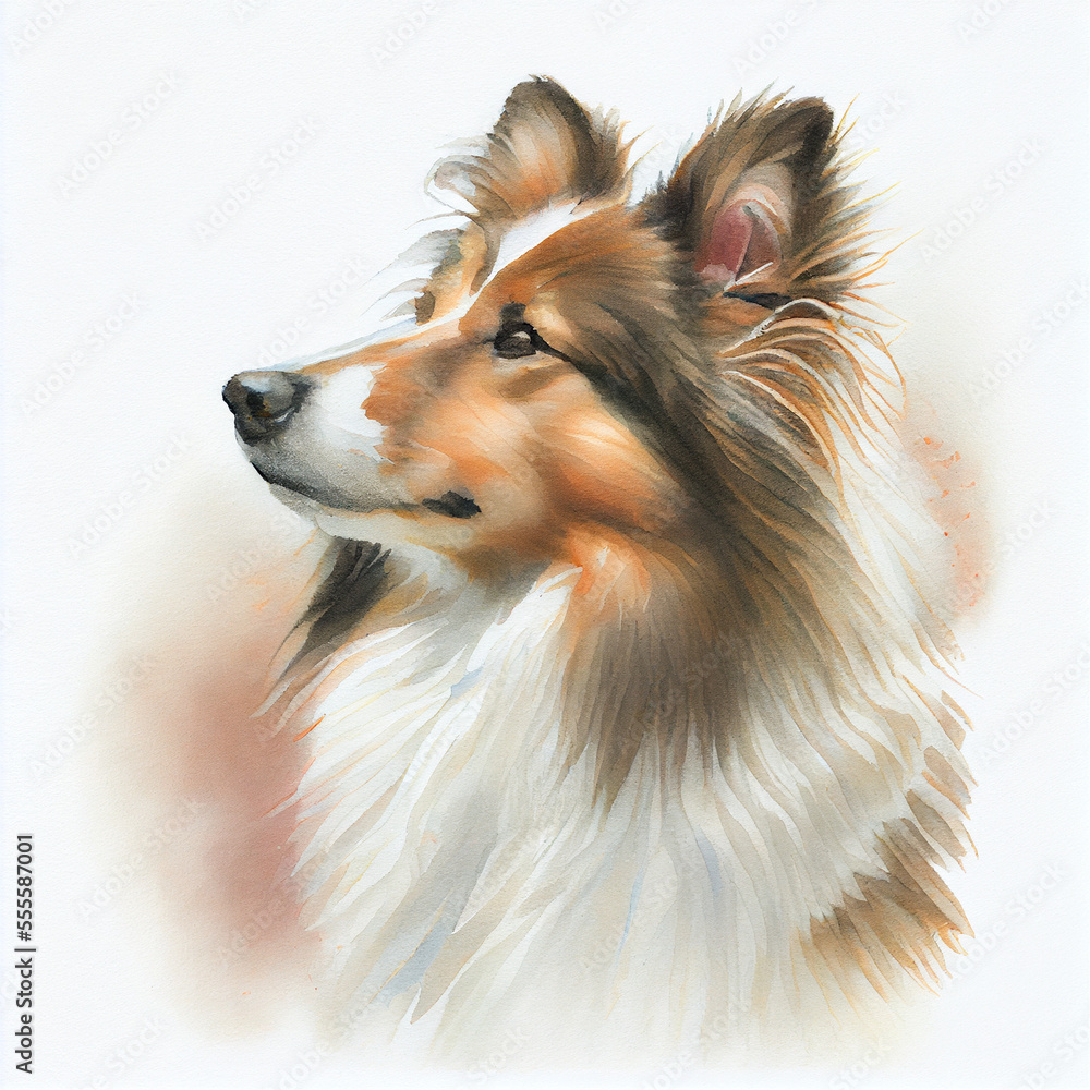 Shetland Sheepdog, watercolour style, generative ai