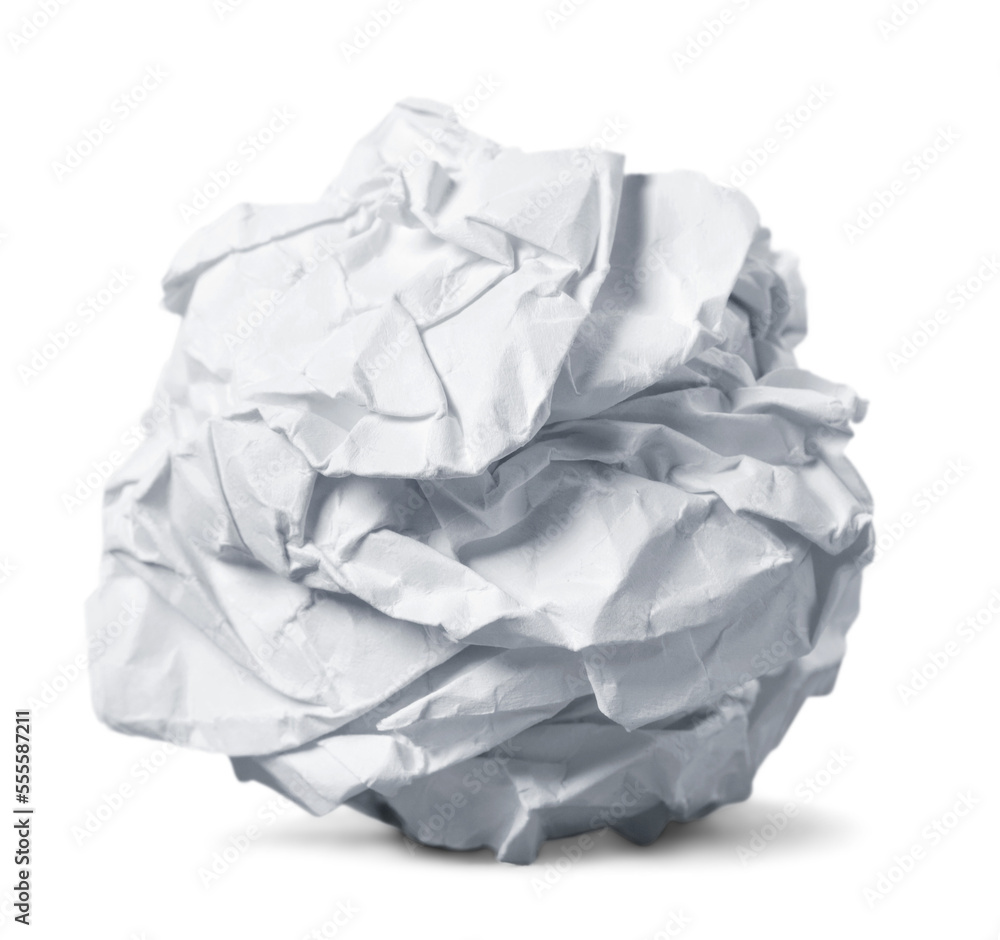 White crumpled crushed paper ball