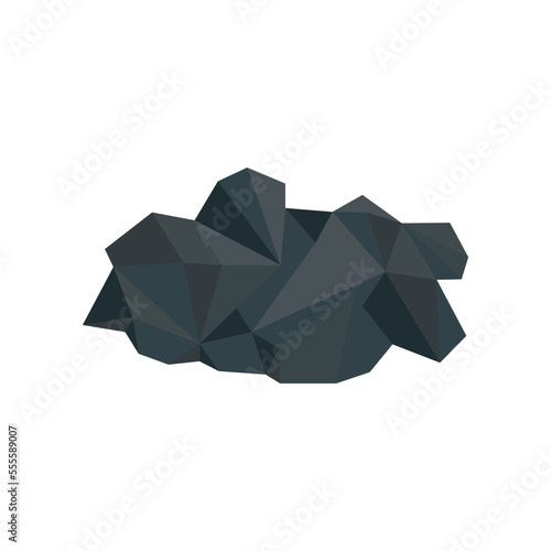 Lump of black coal illustration. Small lump of charcoal, basalt, nugget, rock, graphite or anthracite isolated on white background. Mine, mineral recourse concept
