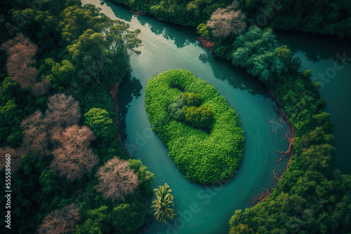 Tropical River Rainforest in Thailand. Background information about nature, ecosystems, and a healthy environment. Airborne View. Generative AI