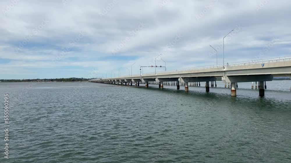 Long Bridge Over Calm Green Ocean, Hornibrook Bridge, Redcliffe Qld Long Bridge Over Calm Green Ocean, Hornibrook Bridge, Redcliffe Qld