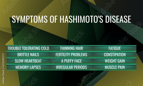 symptoms of Hashimoto's disease. Vector illustration for medical journal or brochure.
