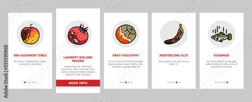 rotten food fruit waste garbage onboarding mobile vector. organic green, mold bad, nature rot, trash dirty, compost spoiled, damaged vegetable rotten food fruit waste garbage Illustration
