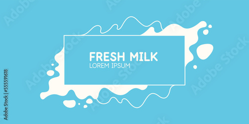 Modern poster fresh milk with splashes on a light blue background. Vector illustration