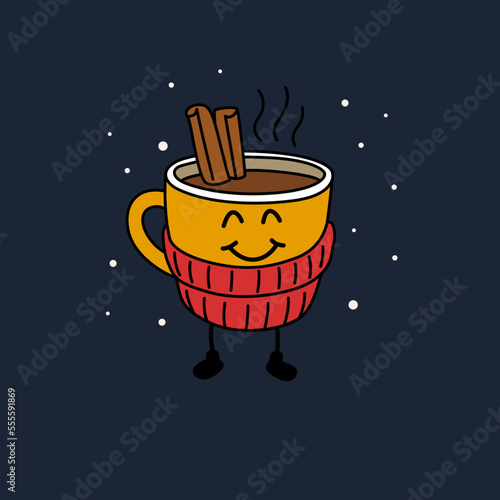 The illustration depicts a cup with a hot drink. Cute illustration for design.