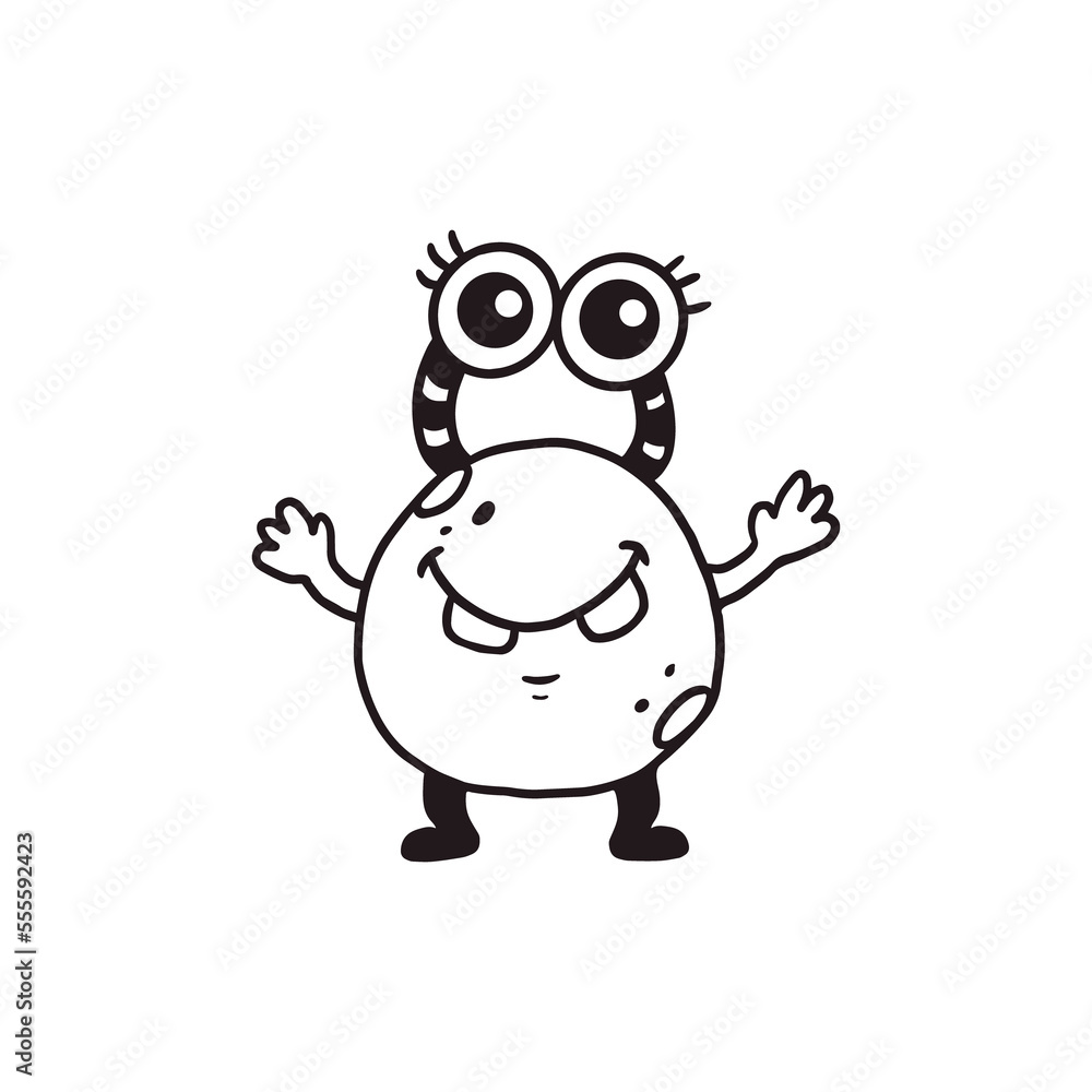 Cute cartoon monster with eyes and teeth on white background.Icon monster. Coloring. Сrab. Cute cartoon monster with eyes and teeth on white background.Icon monster. Coloring. Сrab.