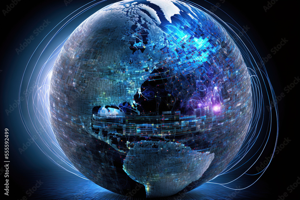Naklejka premium Background information on global networking and digital communication. Generative AI