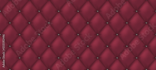 Red buttoned upholstery background - eps10 vector. Fashionable surface with stitches. Burgundy leather texture.  © LeysanI