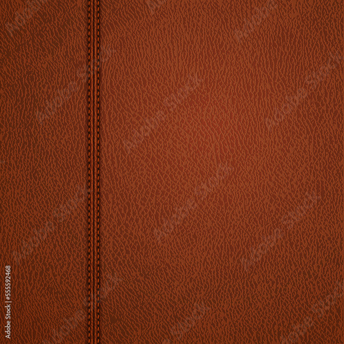 Stitched leather backaground - eps10. Realistic vector texture. Brown leather surface with stitches. 