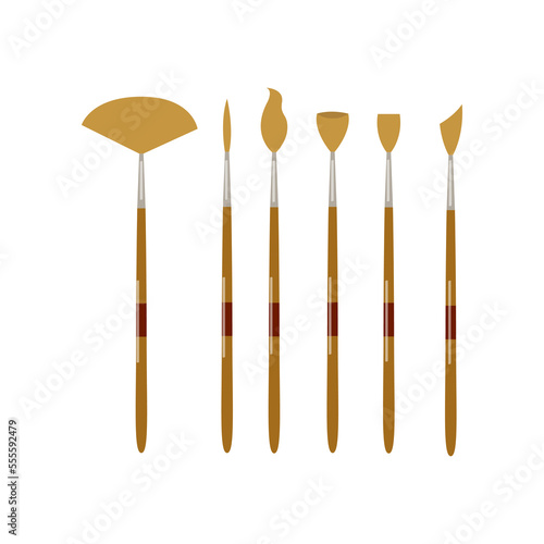Paintbrushes for painting, nail art, makeup on white background. Painting tools for painter or craftsman cartoon illustration. Art, craft, equipment concept