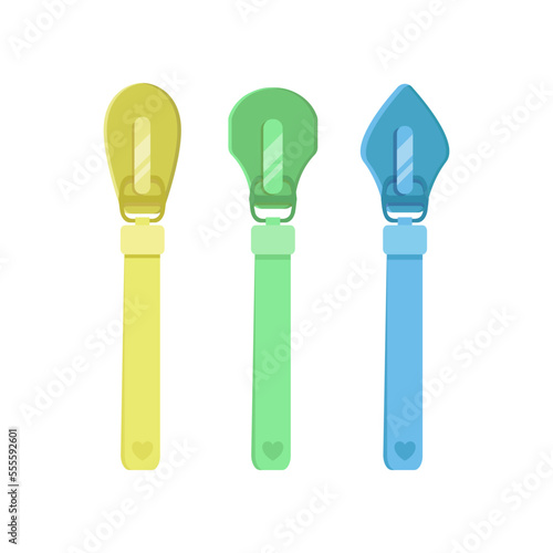 Modern colorful zip sliders for clothes cartoon illustration. Zipper pullers with tassels for sportswear or leather backpacks. Fashion, metal accessories concept