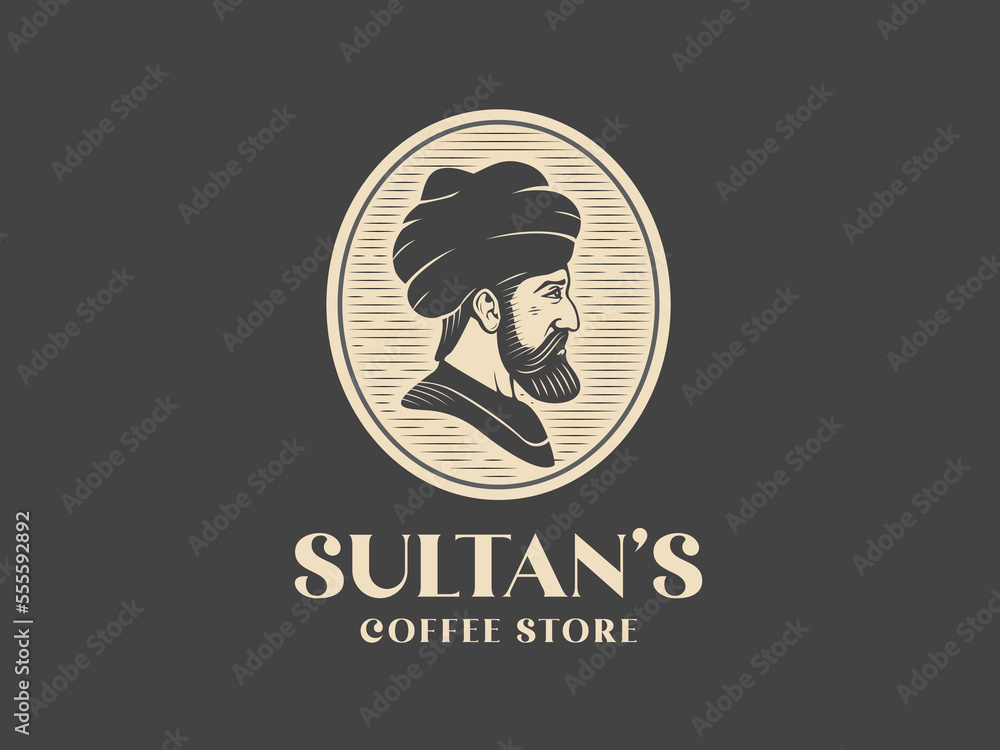 Ottoman sultan silhoutte coffee store vintage  logo vector