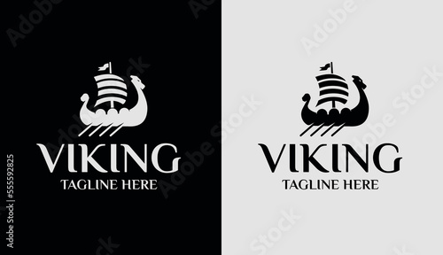 Vikings ship vintage logo design vector