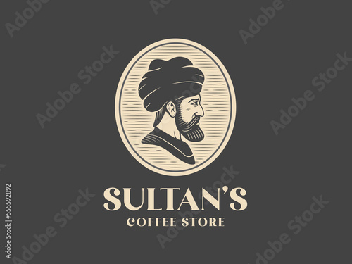 Ottoman sultan silhoutte coffee store vintage  logo vector