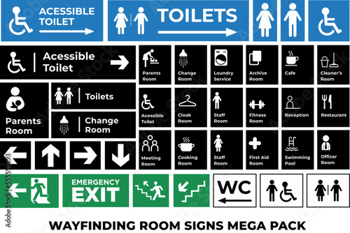 Way finding room door signs print ready mega set vector