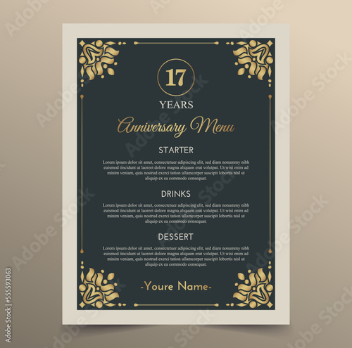 17th anniversary menu design template