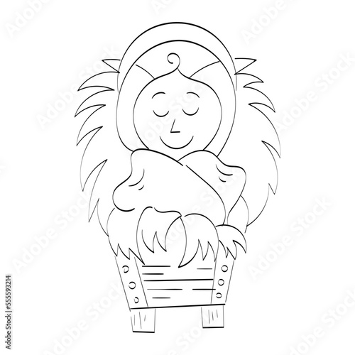 Baby Jesus Christ in the crib manger nativity, Merry Christmas vector illustration