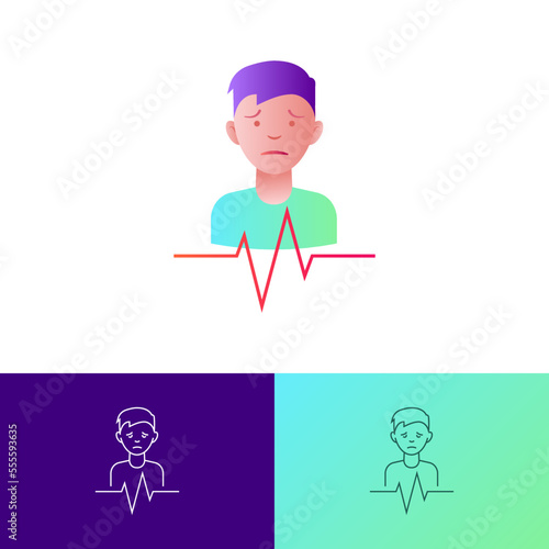 Heart palpitation flat gradient icon. Heart failure, shortness of breath, arrthythmia, long covid syndrome. Vector illustration.