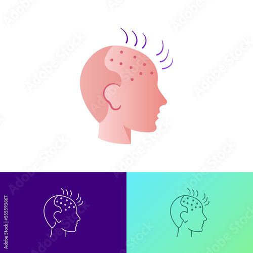 Hair loss. Bald place on men scalp. Alopecia thin line icon. Vector illustration.