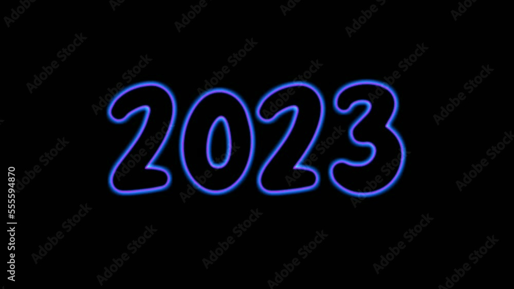 Happy new year 2023 text neon animation video on black background.glowing and shining Happy new year 2023 text neon animation video on black background.glowing and shining