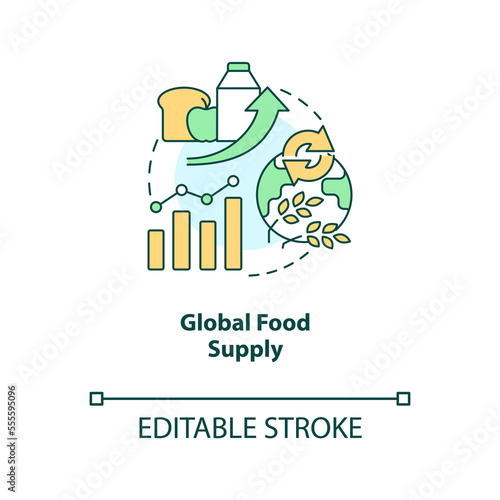 Global food supply concept icon. Nutrition product demand. Regenerative food abstract idea thin line illustration. Isolated outline drawing. Editable stroke. Arial, Myriad Pro-Bold fonts used