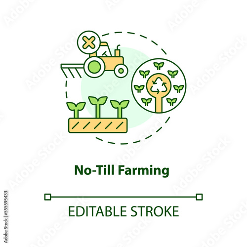 No-till farming concept icon. No soil tillage. Regenerative agriculture technique abstract idea thin line illustration. Isolated outline drawing. Editable stroke. Arial, Myriad Pro-Bold fonts used
