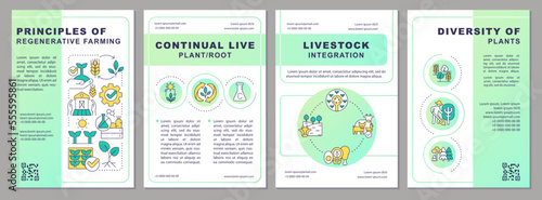 Principles of regenerative farming green gradient brochure template. Leaflet design with linear icons. Editable 4 vector layouts for presentation, annual reports. Arial, Myriad Pro-Regular fonts used