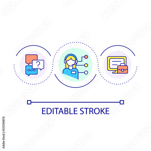 Customer service representative loop concept icon. Remote client support specialist abstract idea thin line illustration. Virtual assistant. Isolated outline drawing. Editable stroke. Arial font used