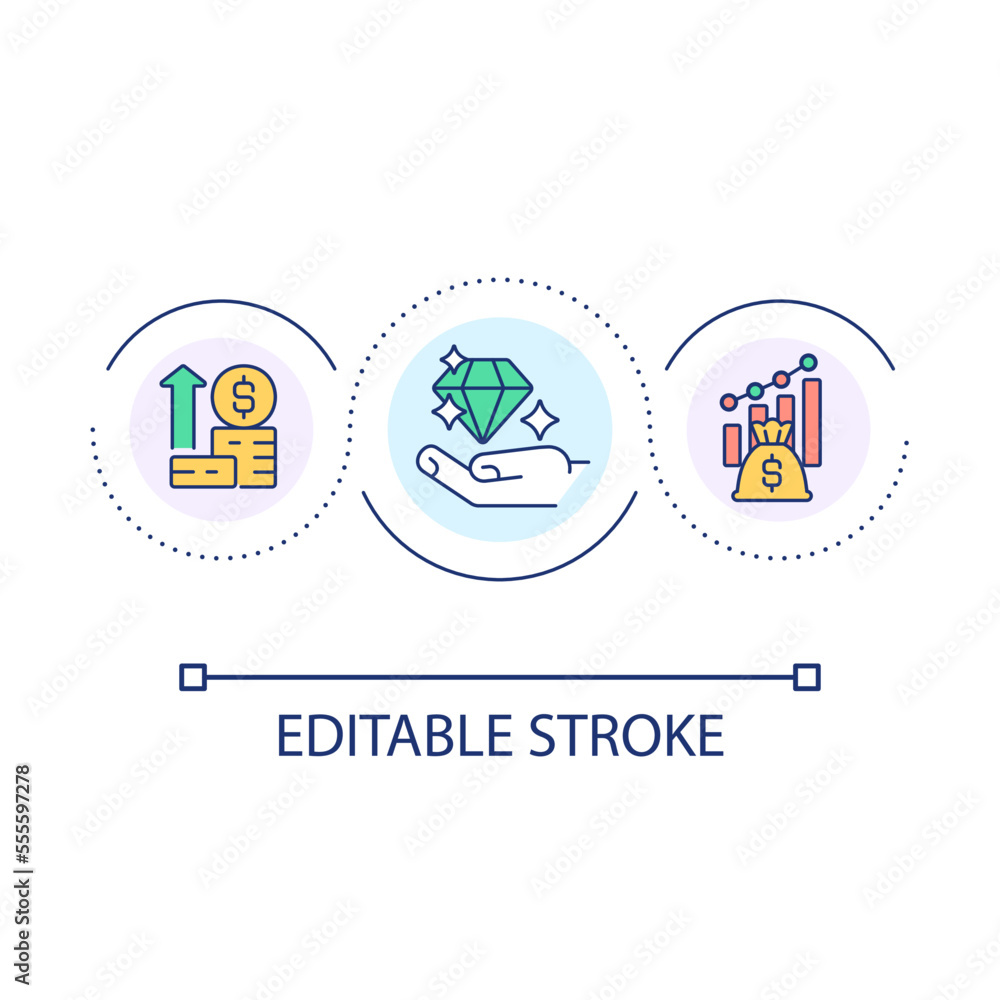 Wealth management loop concept icon. Financial service abstract idea thin line illustration. Raising capital. Investment insights. Isolated outline drawing. Editable stroke. Arial font used