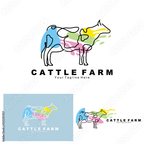 cow animal logo, cattle farm, dairy farm animal illustration design