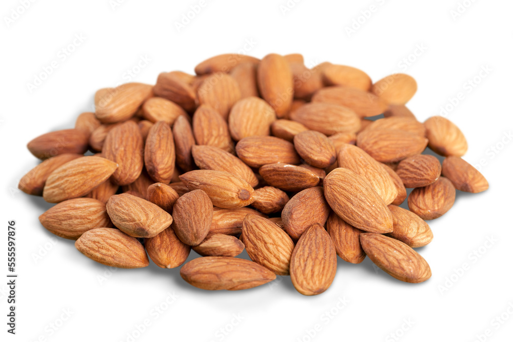 almonds in heap over white background almonds in heap over white background