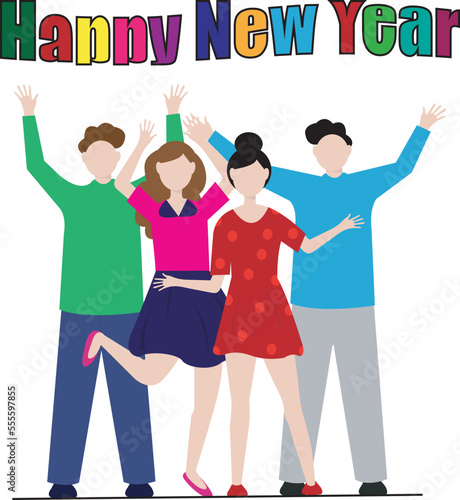 Happy New Year friend people group