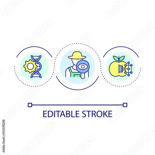 Agricultural biotechnology loop concept icon. Smart farming abstract idea thin line illustration. Improving vegetables. Agribusiness. Isolated outline drawing. Editable stroke. Arial font used